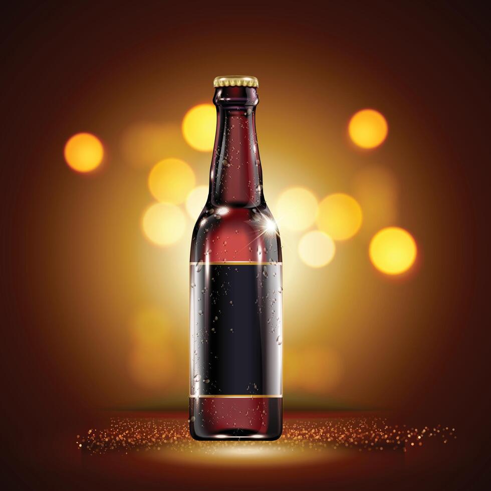 a bottle mockup of beer that is made by the company. vector