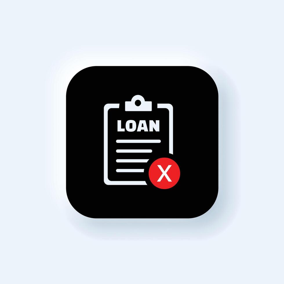 Denied stamp on document paper page, rejected contract on clipboard. License with decline sign. Agreement, financial report. vector
