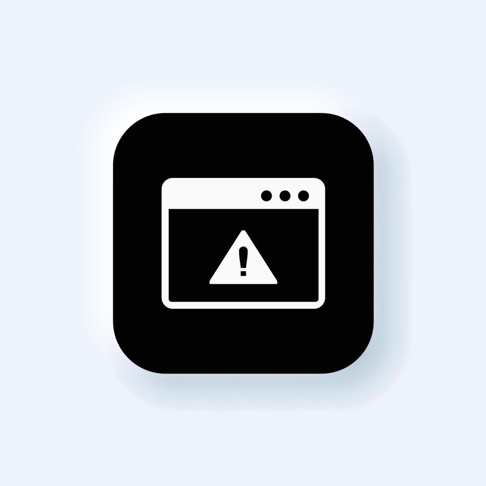 a black and white icon of a computer monitor with a warning sign on it. vector