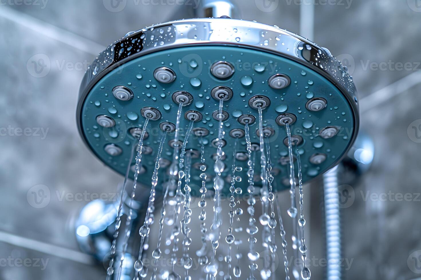 Modern Showerhead with Multiple Nozzles Showcasing Water Flow in Bathroom Design for Print, Poster, Advertisement photo