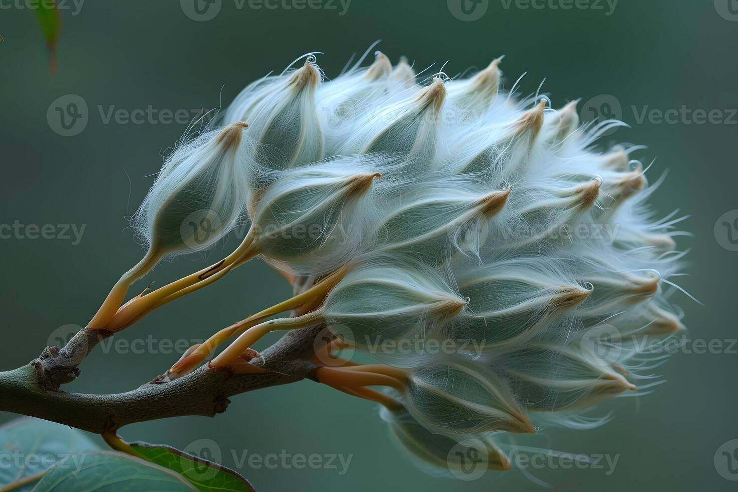 Close-up of Exotic Plant Seed Pods with Silky Fibers on a Branch - Nature Wildlife photo