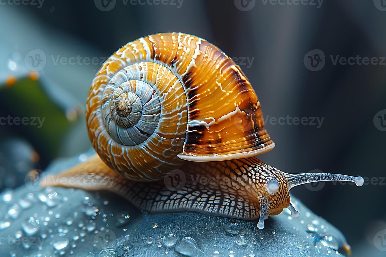 Close-Up Shot of a Snail on a Dew-Covered Leaf - Nature Photography for Posters and Nature-Themed Prints photo