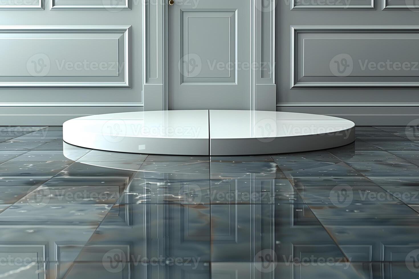 Modern Interior Design with Elegant White Round Pedestal and Luxurious Marble Flooring photo