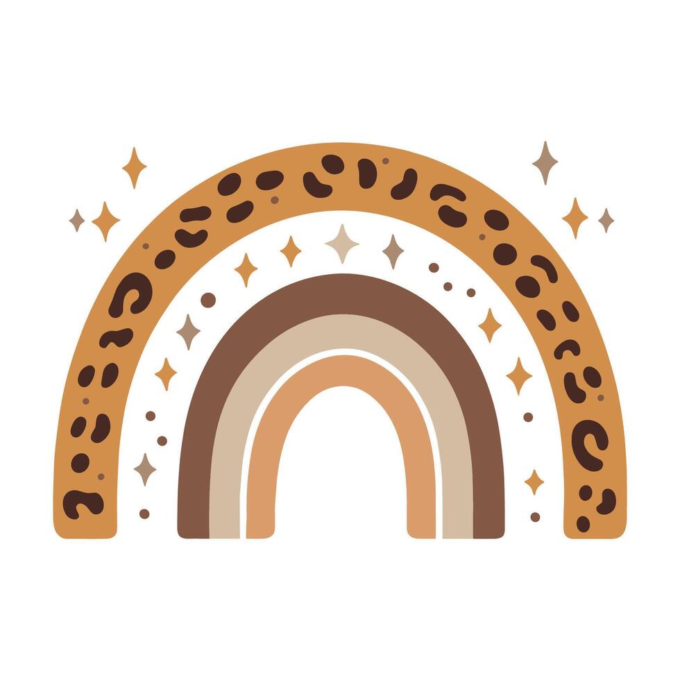 Abstract rainbow with leopard print and stars on white background single illustration vector