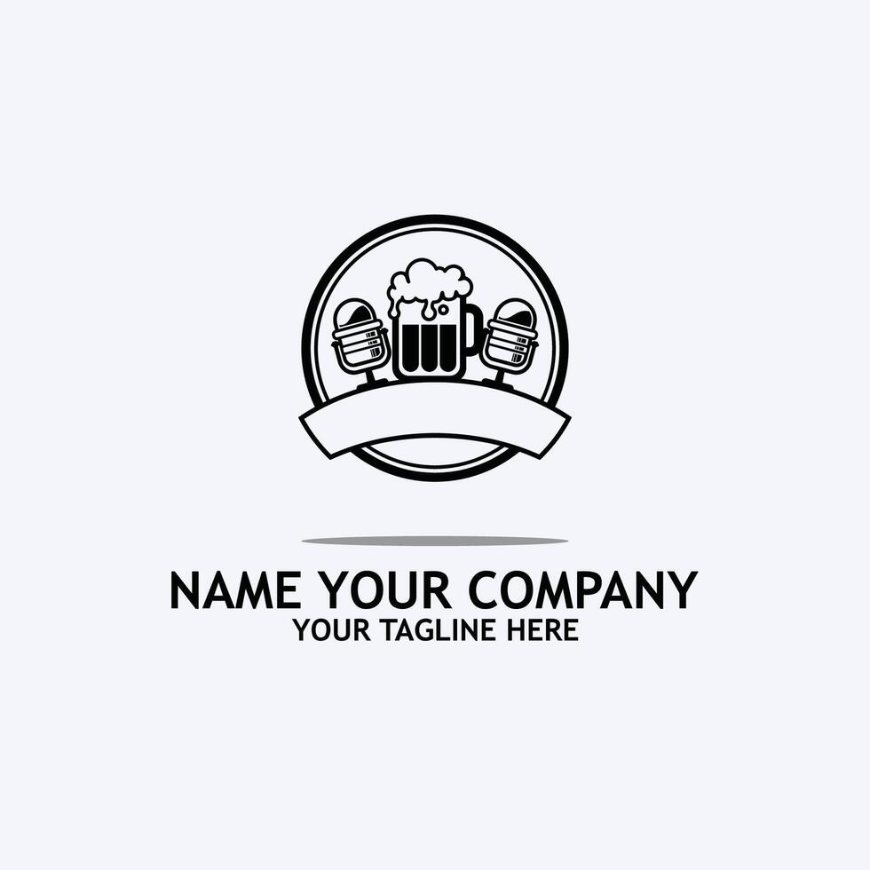 beer podcast with microphone logo in black and white vector