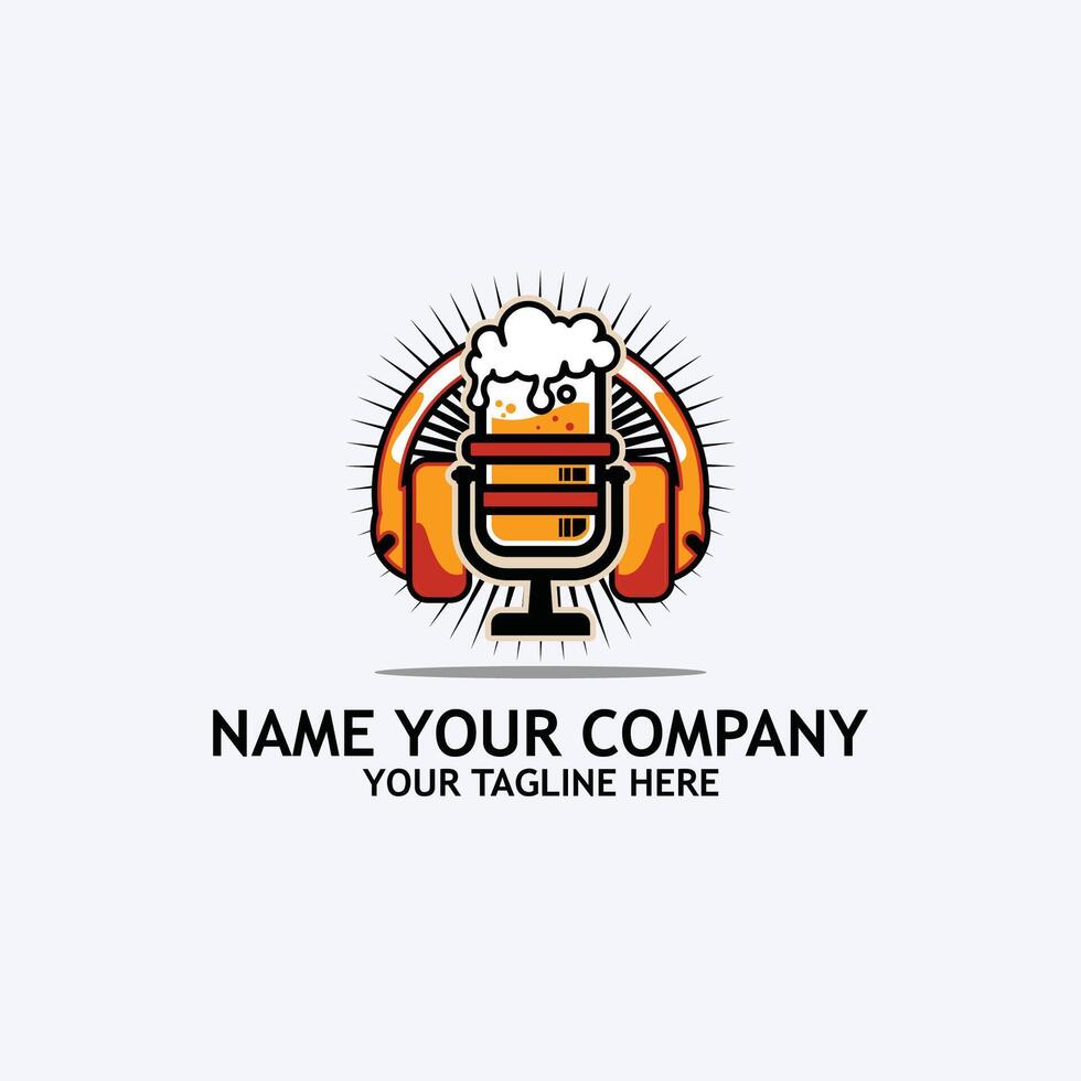beer podcast with microphone icon emblem vector