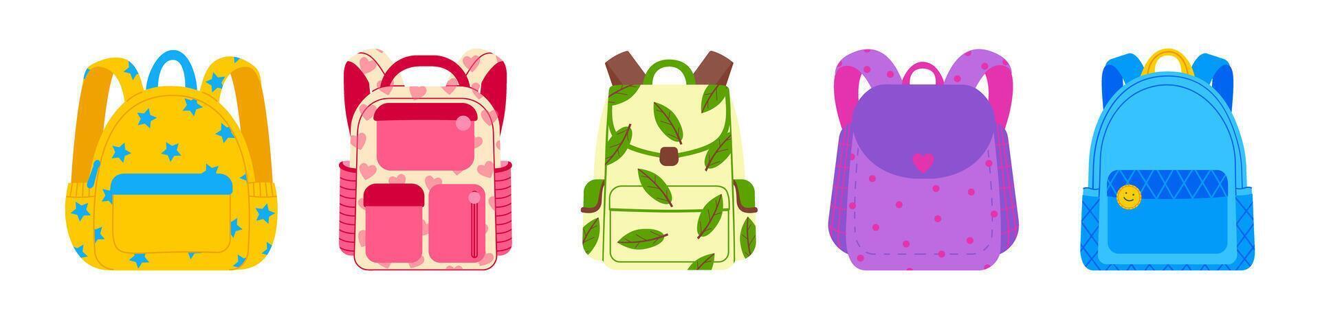Set of school backpacks isolated on transparent background vector