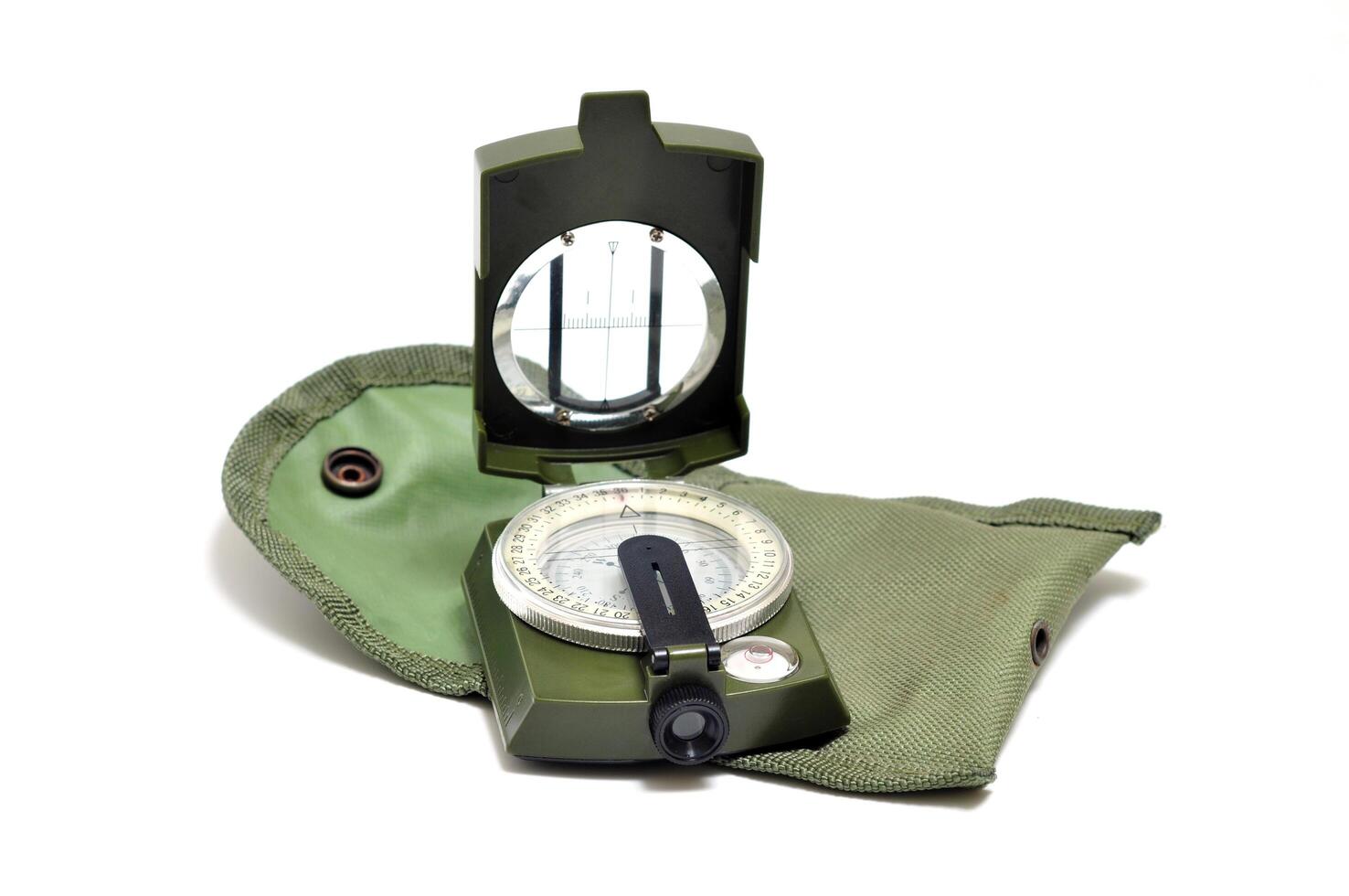Compass military green color white background photo