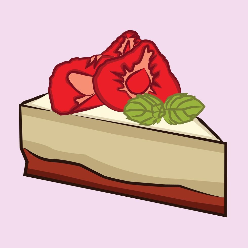 a slice of strawberry cake vector