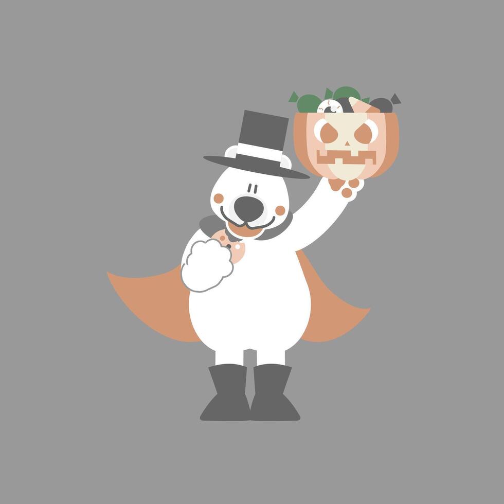 happy halloween holiday festival with polar bear, cookie, candy and pumpkin vector
