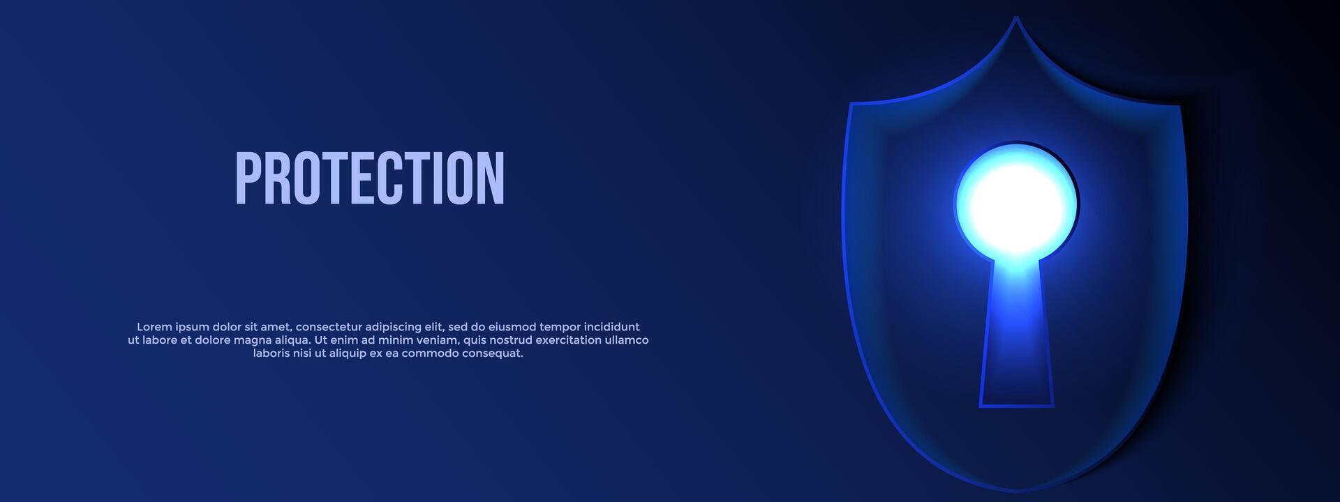 Cyber Security concept. Protection shield with shining keyhole. Secure service, protect data, cyber shield, antivirus solution, internet safety, firewall system, privacy concept. Banner or background vector