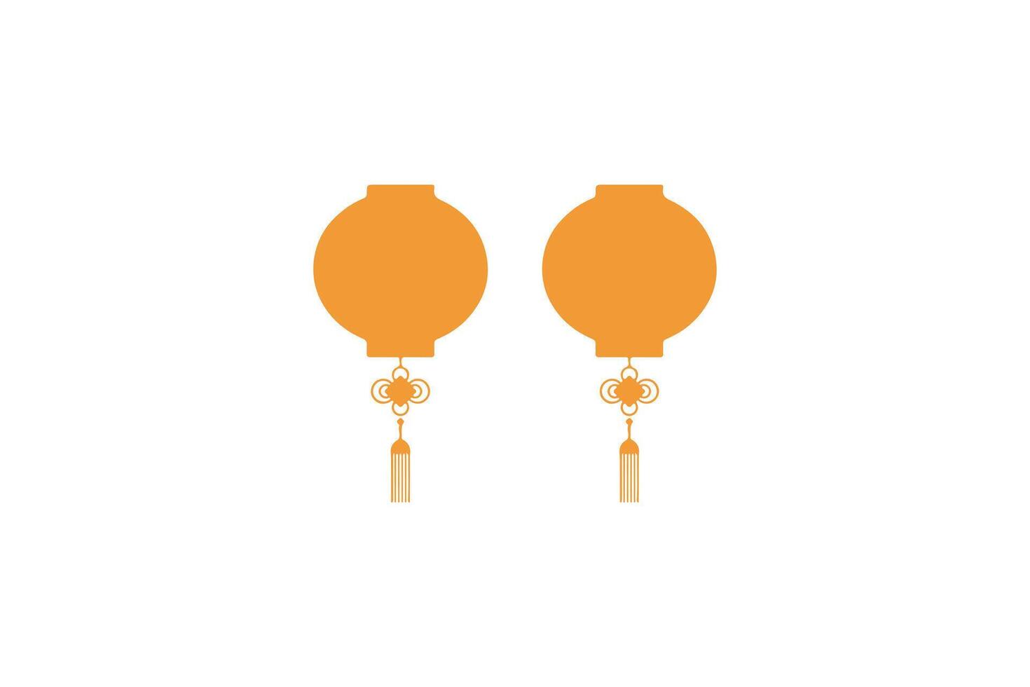 Minimalist illustration of two traditional Chinese lanterns positioned side by side, rendered in a simple orange color against a white background vector