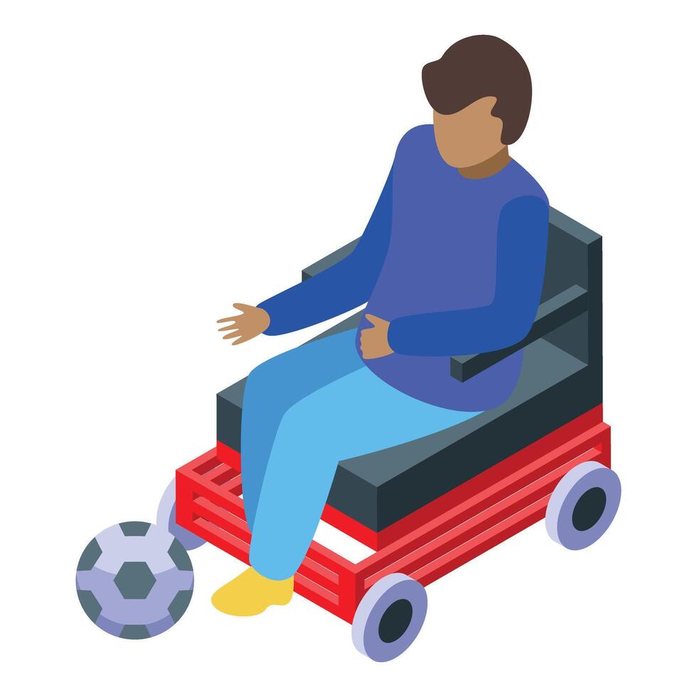 Disabled athlete playing soccer in wheelchair isometric icon vector