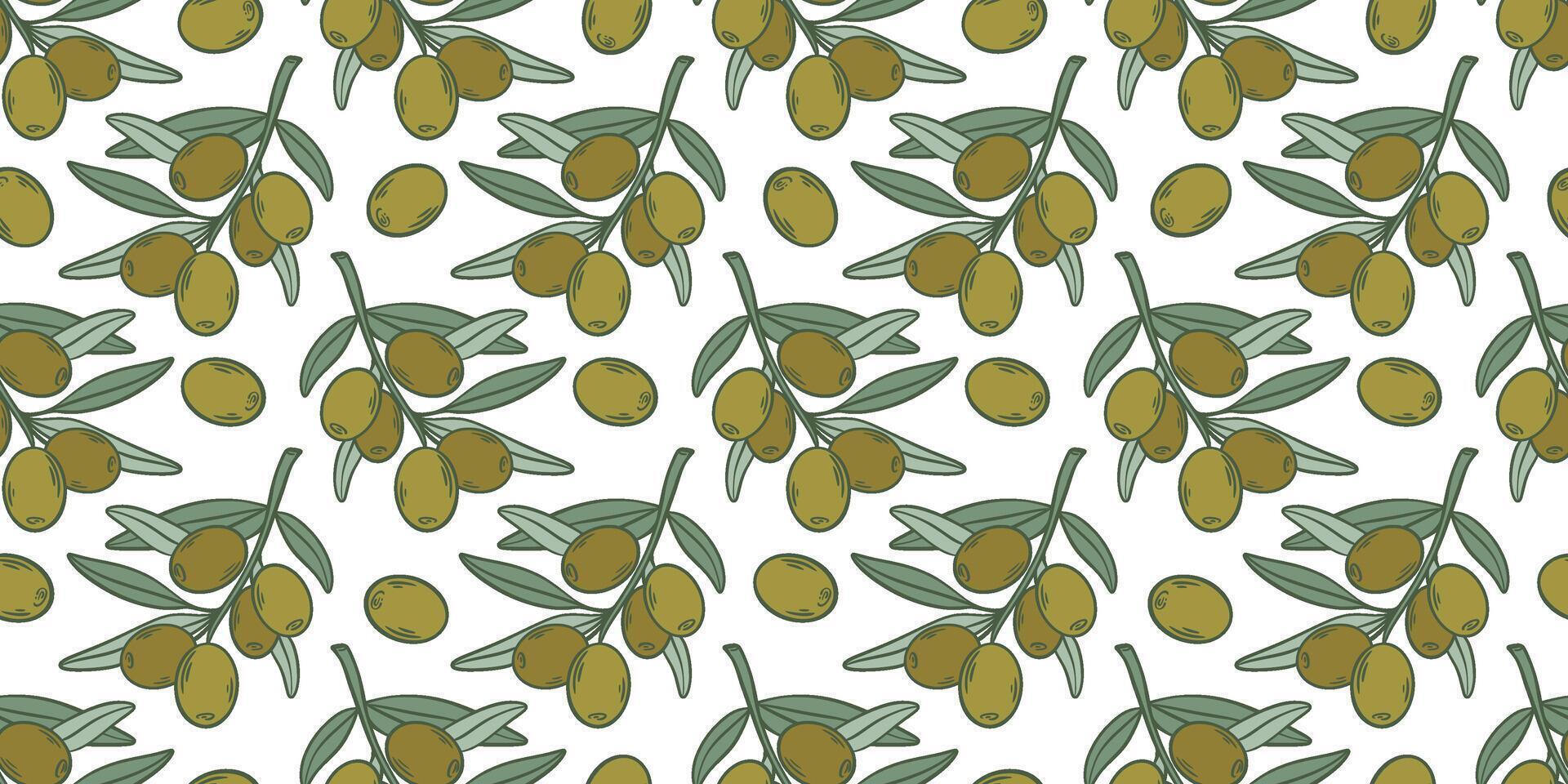 Green ripe juicy olives with foliage background vector