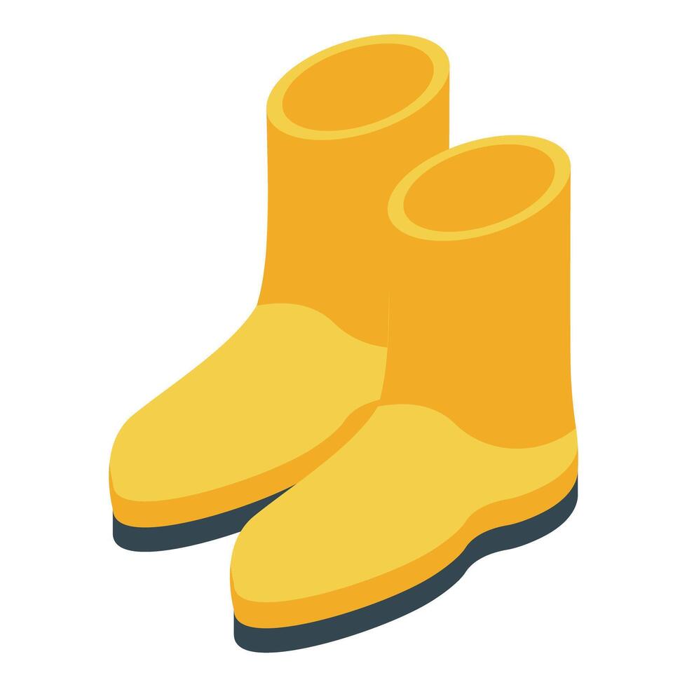 Pair of yellow rubber boots standing upright isometric icon vector