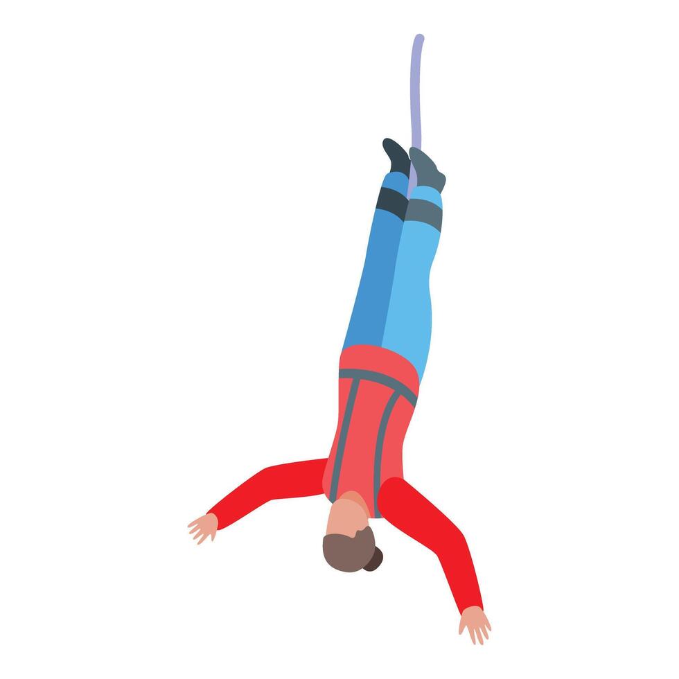 Young woman upside down jumping bungee jumping from high altitude vector