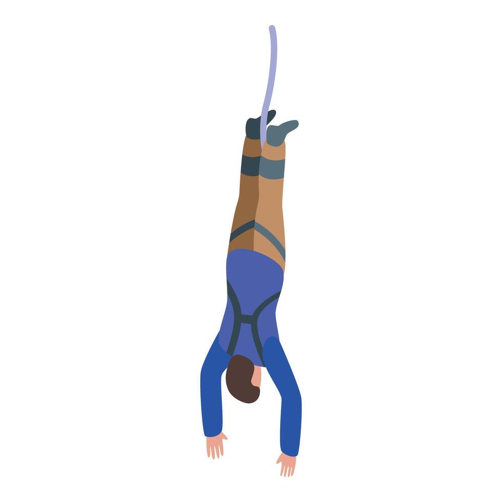 Young man is upside down while bungee jumping vector