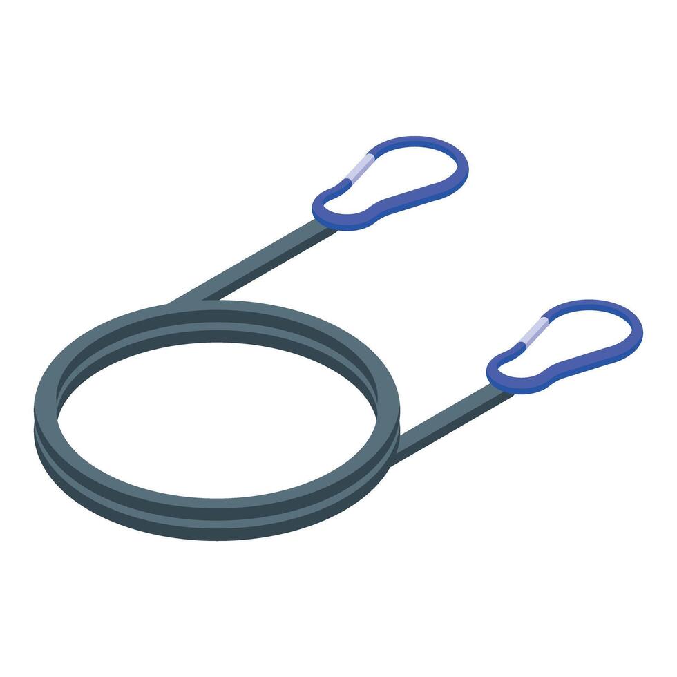 Climbing rope with carabiners is laying on the ground vector