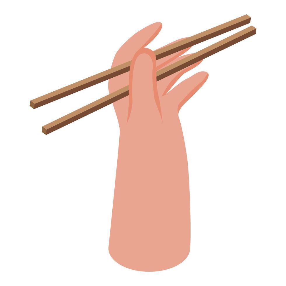 Hand holding chopsticks ready to eat sushi icon vector