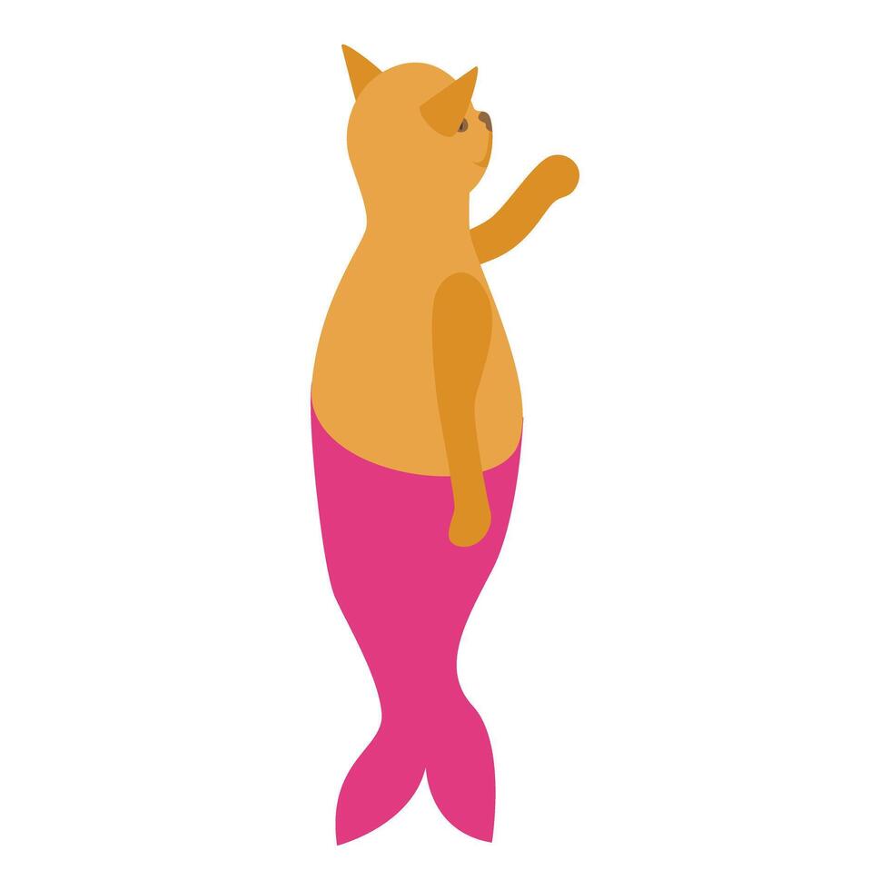 Cute cat mermaid character waving with its fin vector