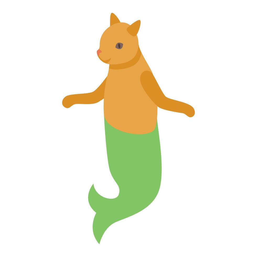 Cute cat mermaid swimming with green tail isometric icon vector