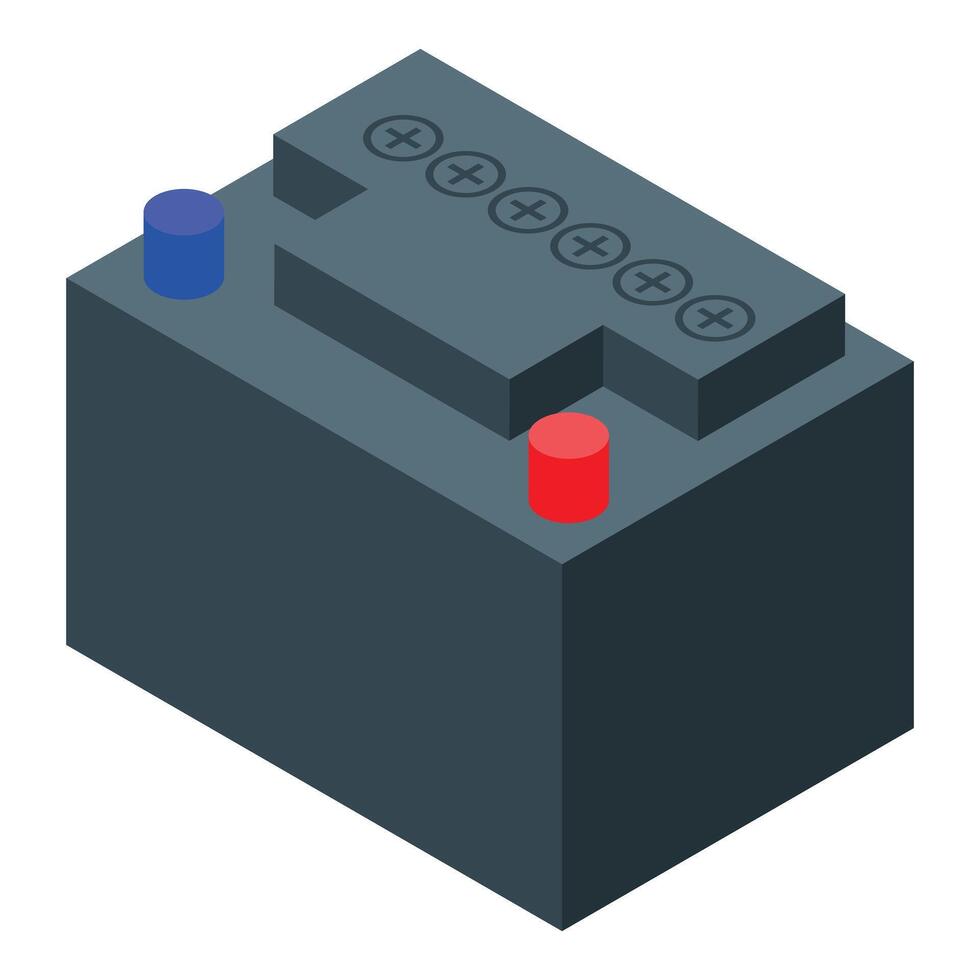 Accumulator battery with plus and minus terminals isometric view vector
