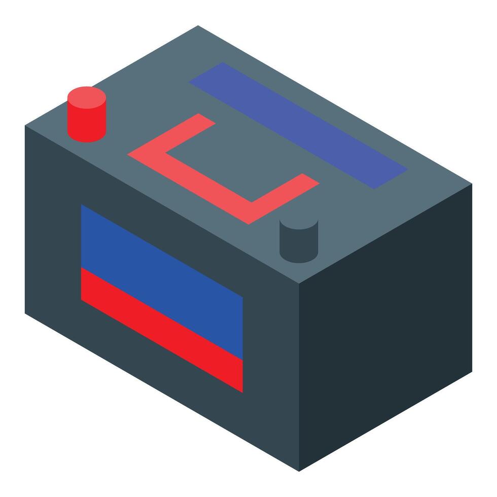 Car battery showing russia flag isometric view vector