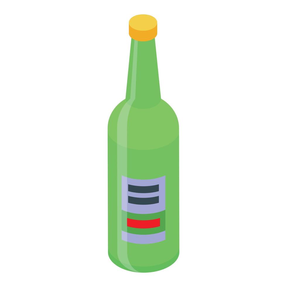 Green glass bottle with yellow cap standing on white background vector