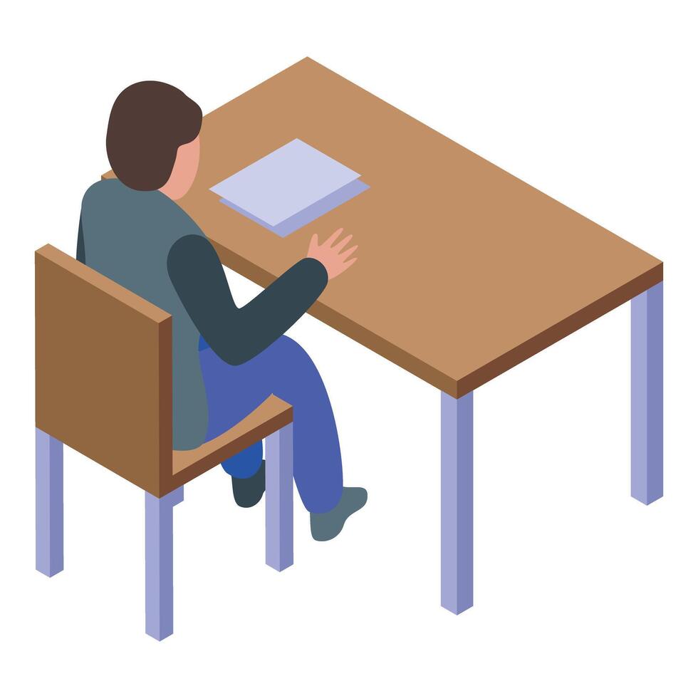Businessman sitting at desk working on documents isometric icon vector