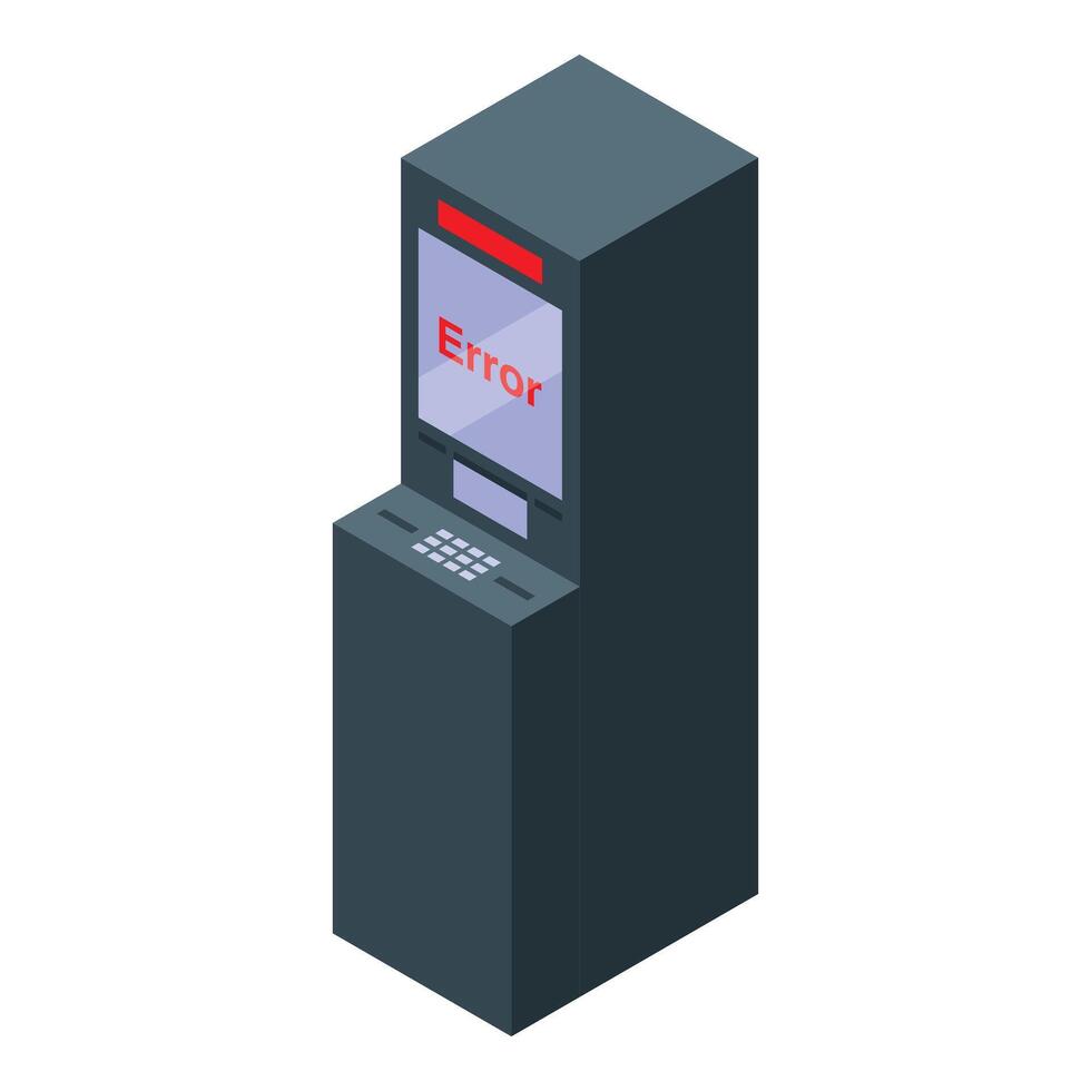 Atm machine showing error message on screen isometric illustration vector