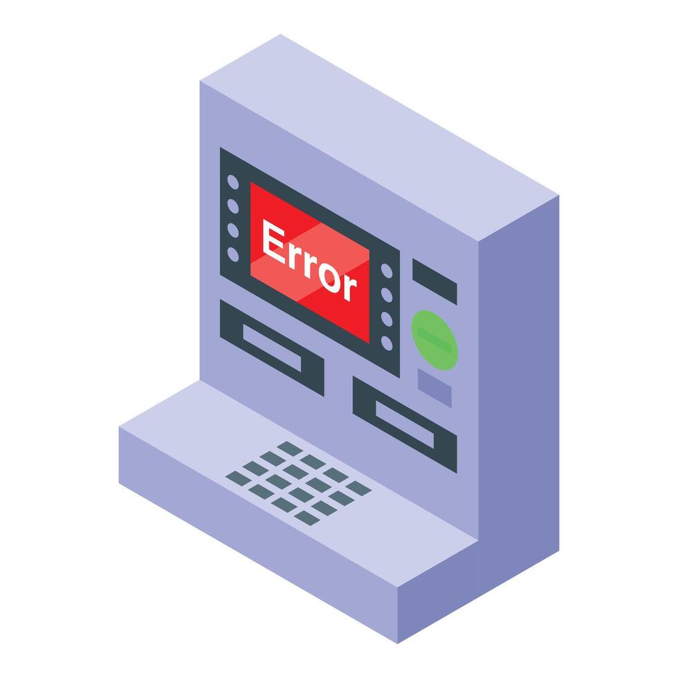 Atm error message displaying on screen with red background isometric view vector