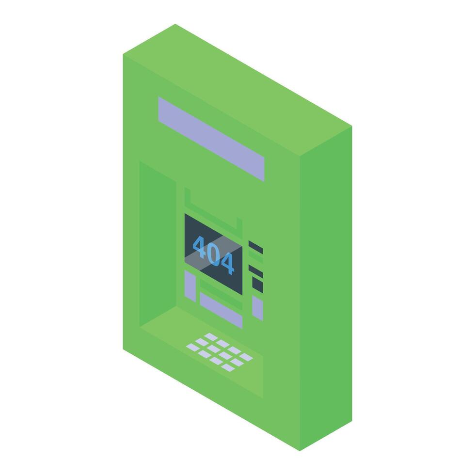 Green atm machine showing 404 error message on screen vector