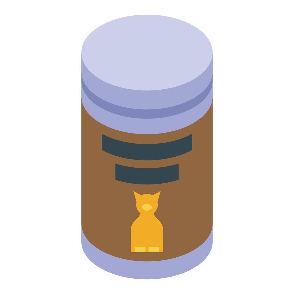 Closed metallic container showing a cat on its label for cat food vector
