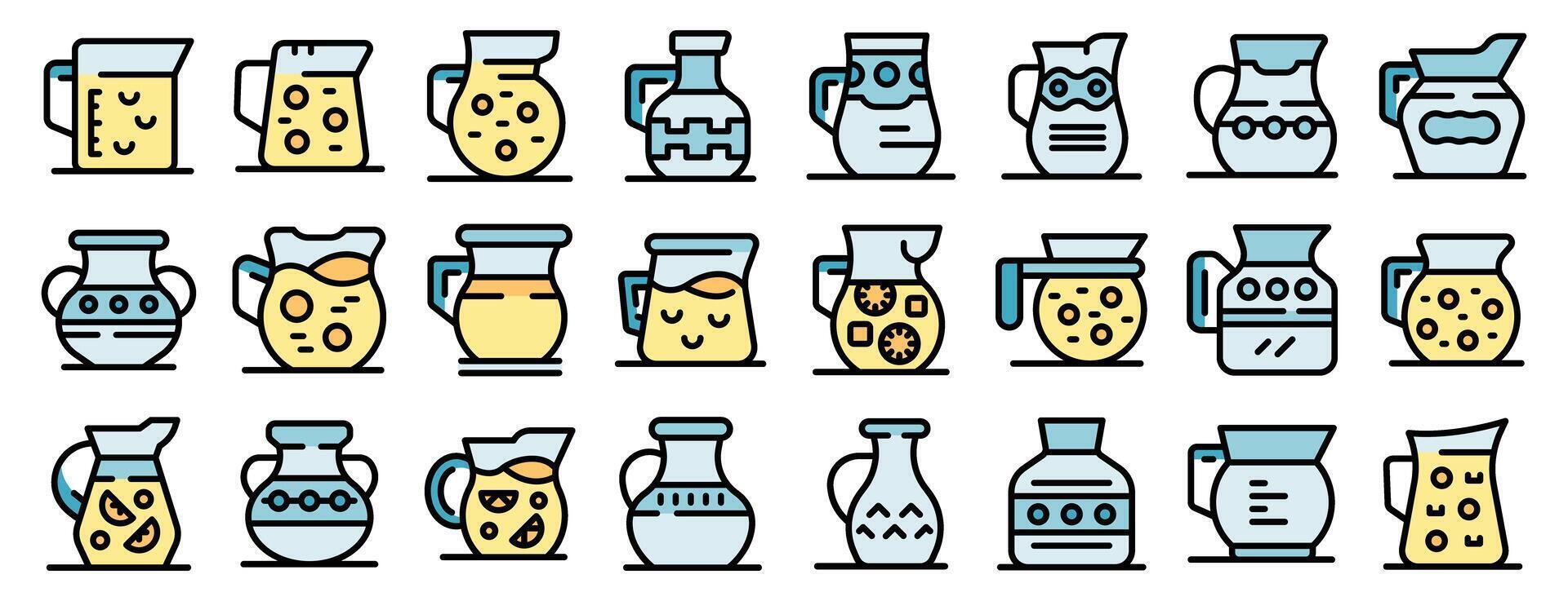 Lemonade pitcher icons set in thin line style, perfect for web, mobile apps and print projects vector