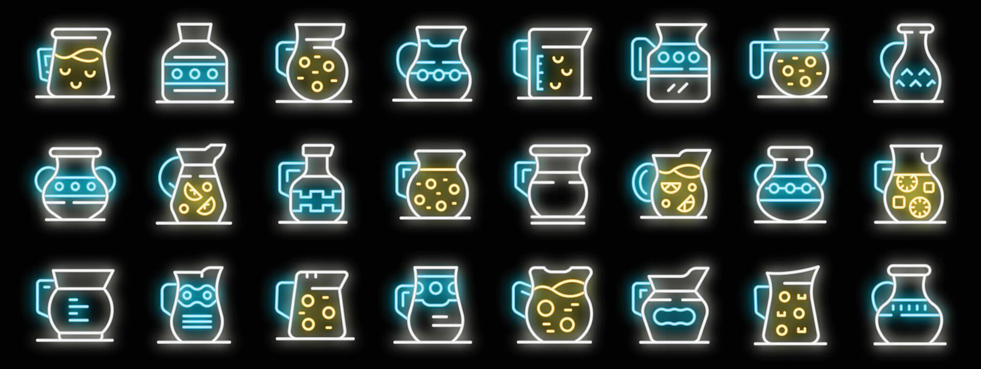Set of neon glowing pitcher icons for bar or restaurant menu design vector