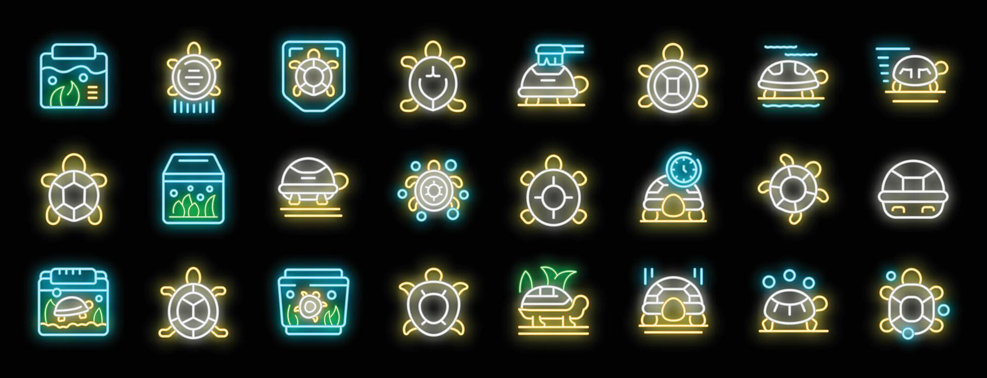 Set of turtle neon light icons glowing signs of tortoise shell speed aquarium reptile vector