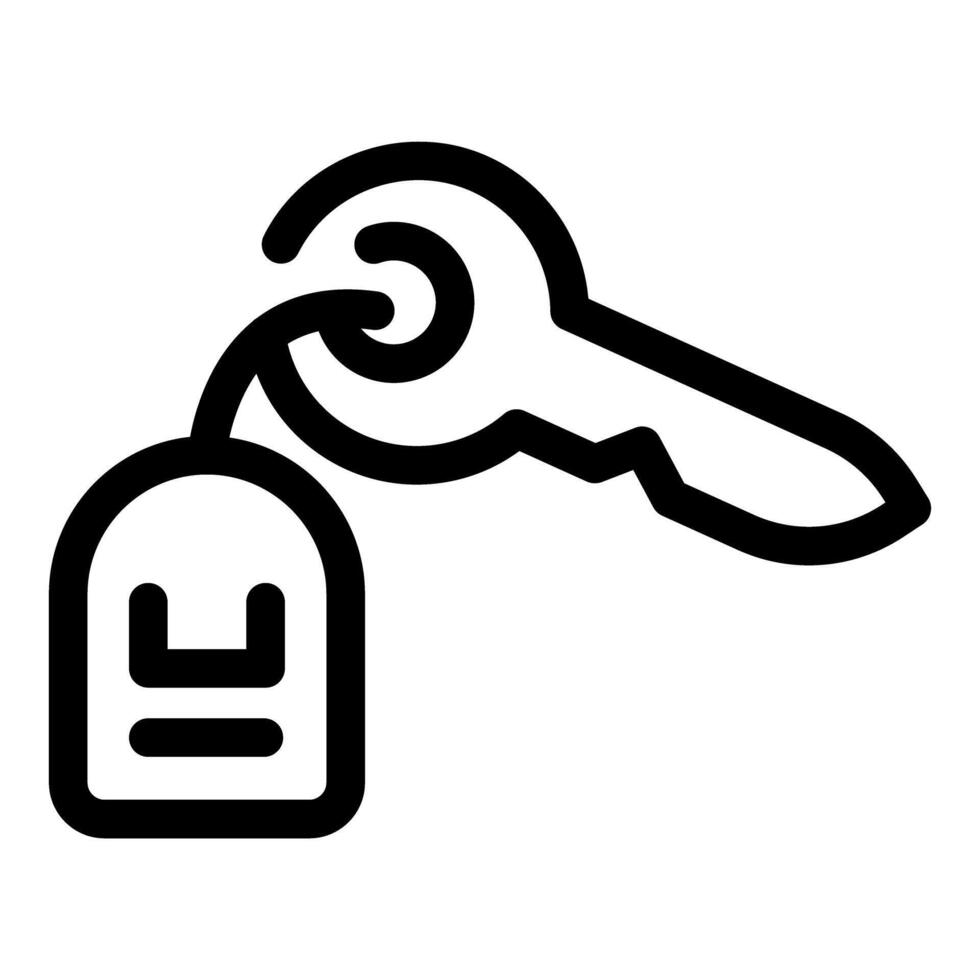 Key attached to keyring with blank label hanging, line icon design vector