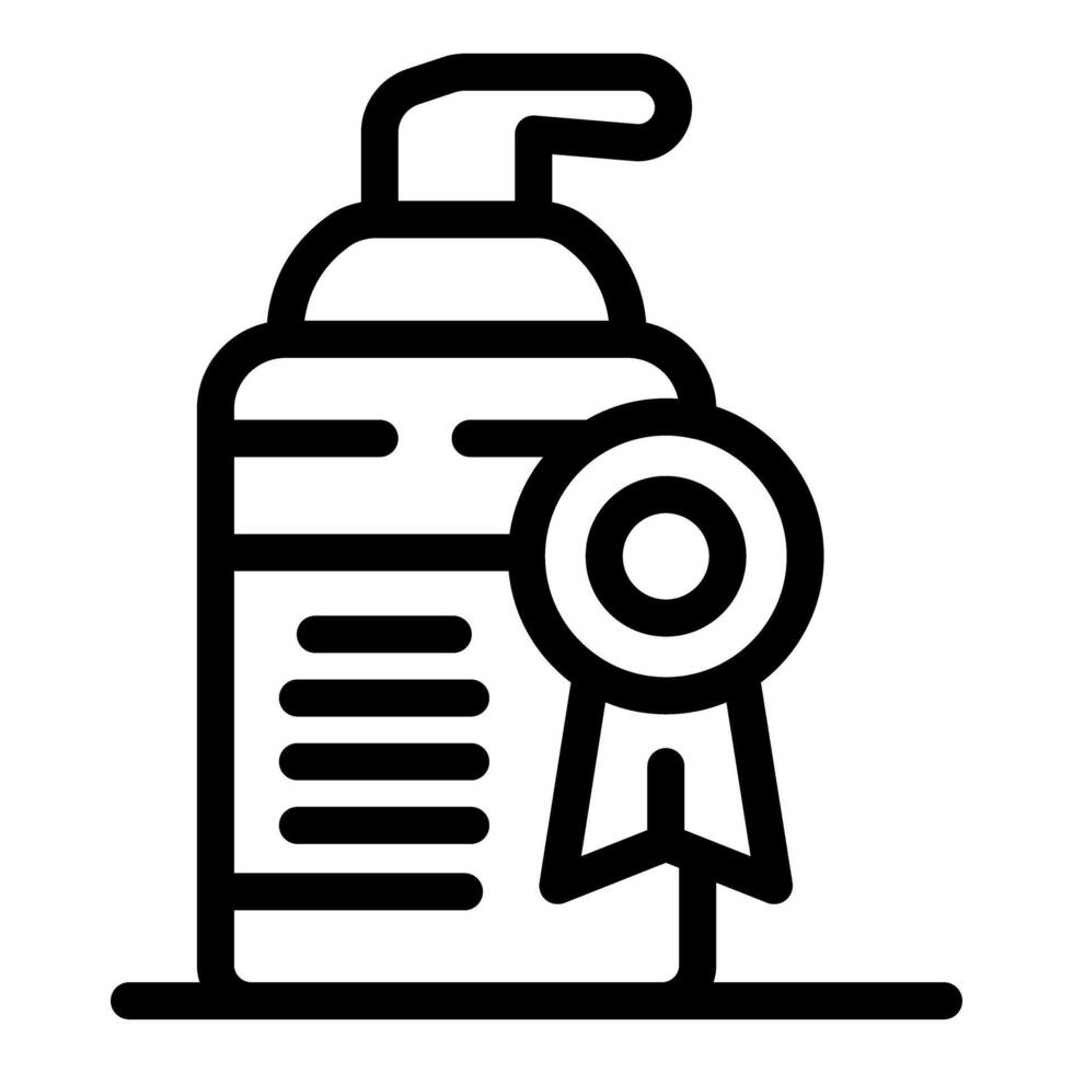 Approved product bottle with ribbon award sign showing quality guarantee vector