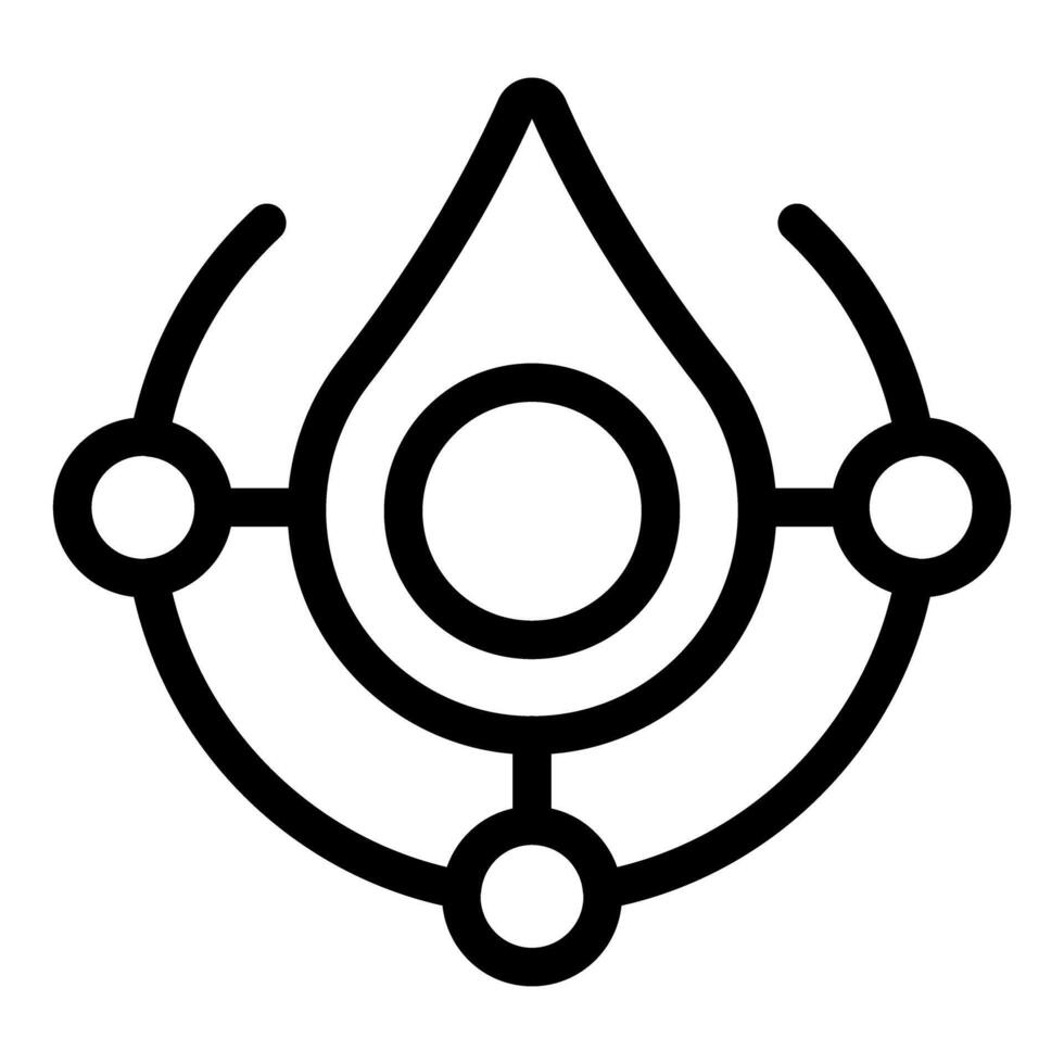 Abstract icon showing water drop surrounded by three circles connected by lines vector