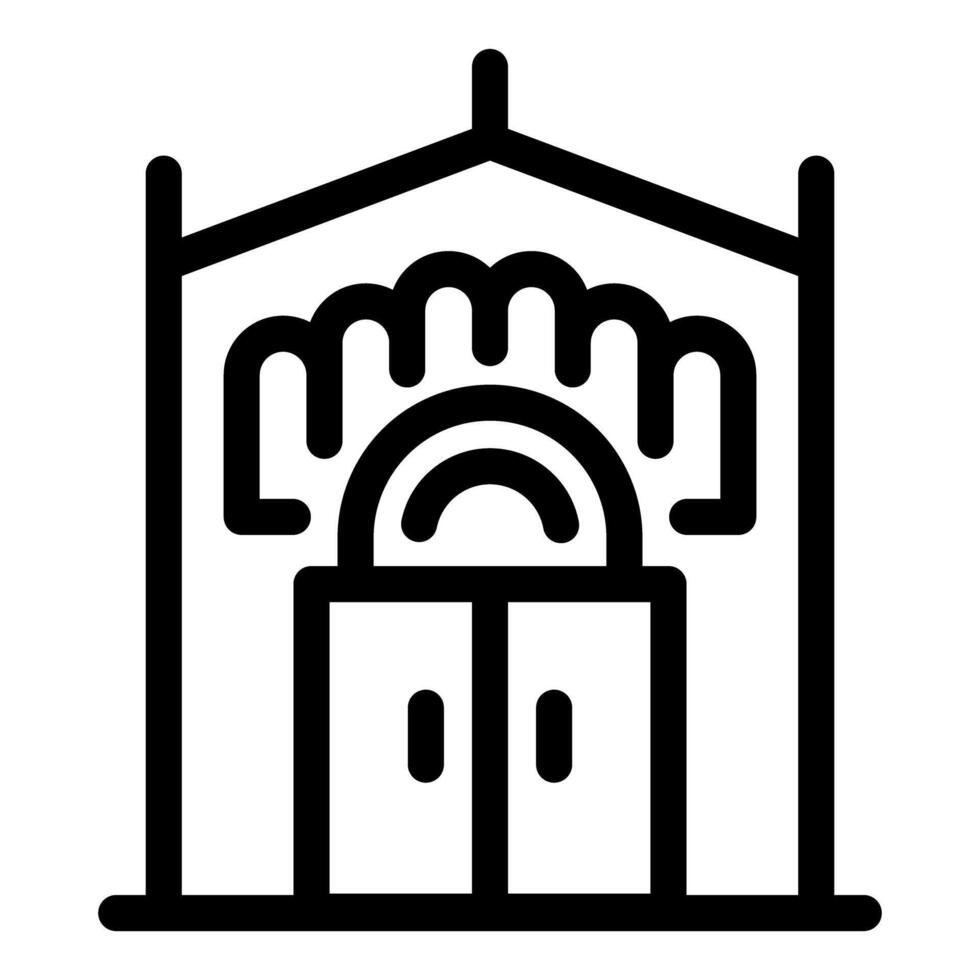 Art deco building facade with double doors line icon vector