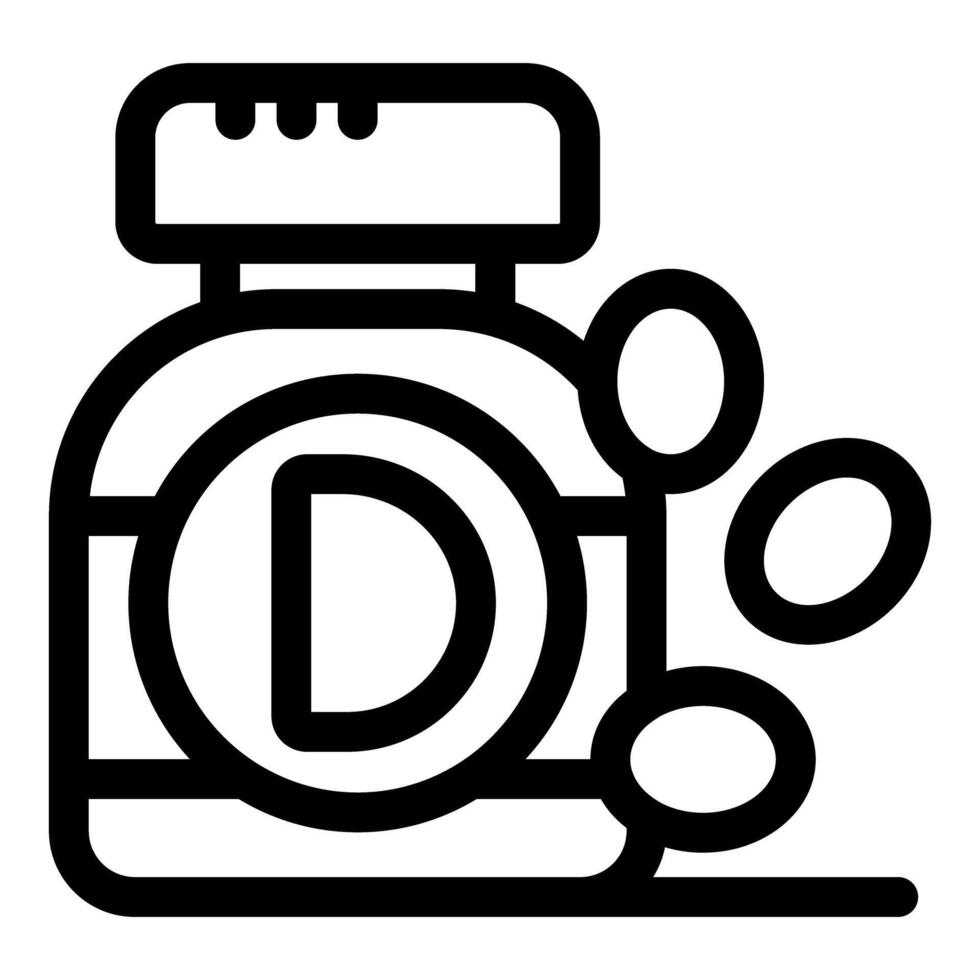 Vitamin d bottle with pills spilling out in black and white line art icon vector