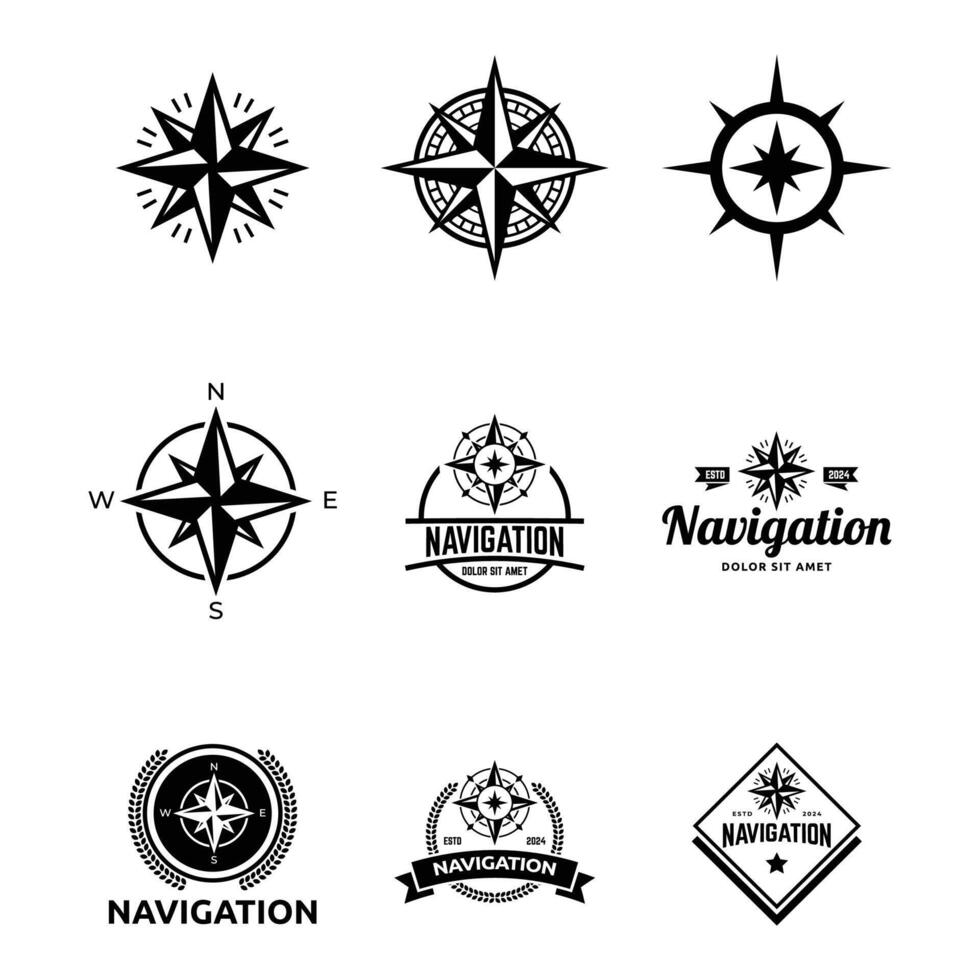 Set of compass logo, icon, symbol design template vector
