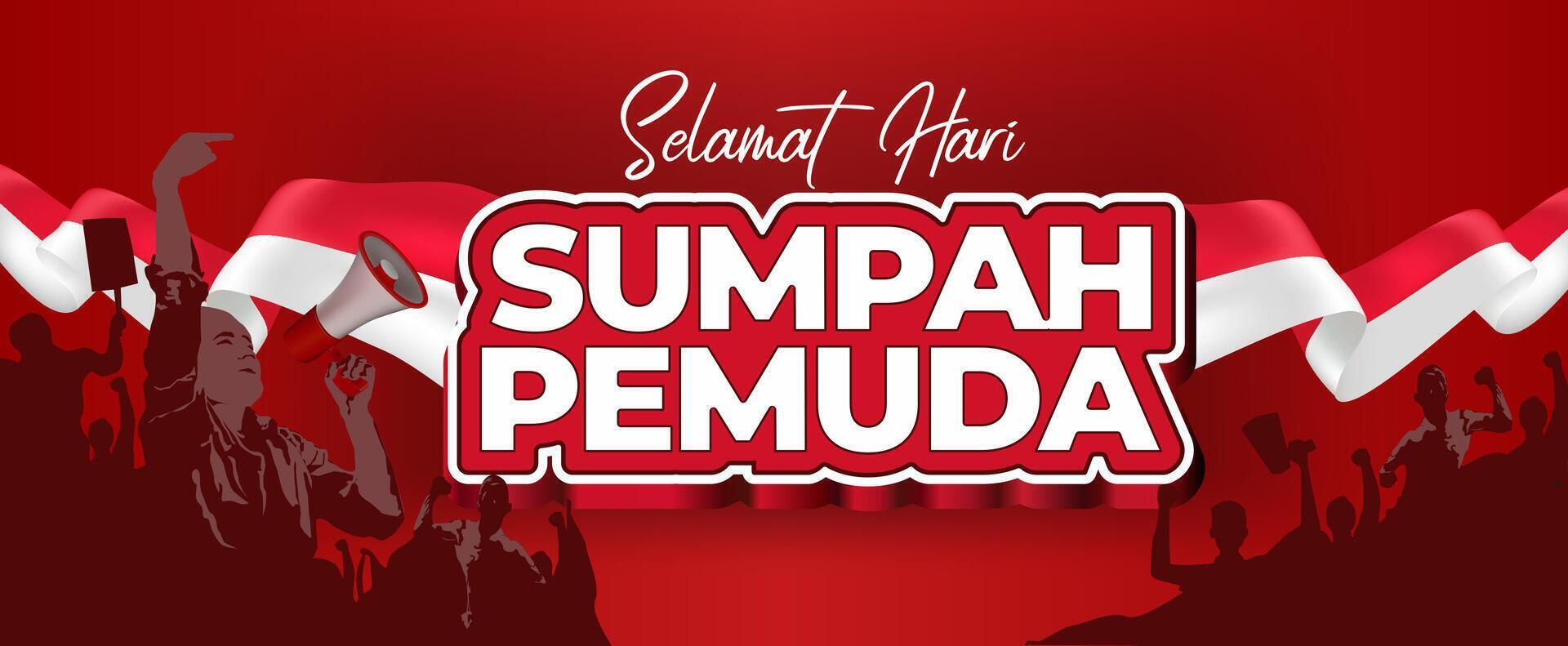 youth pledge typography banner Indonesia flag illustration red background vector