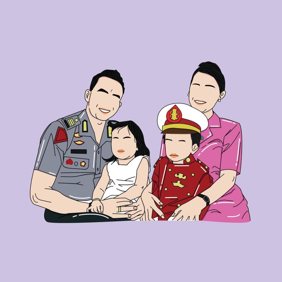 Police Dad Family Portrait Illustration Faceless vector