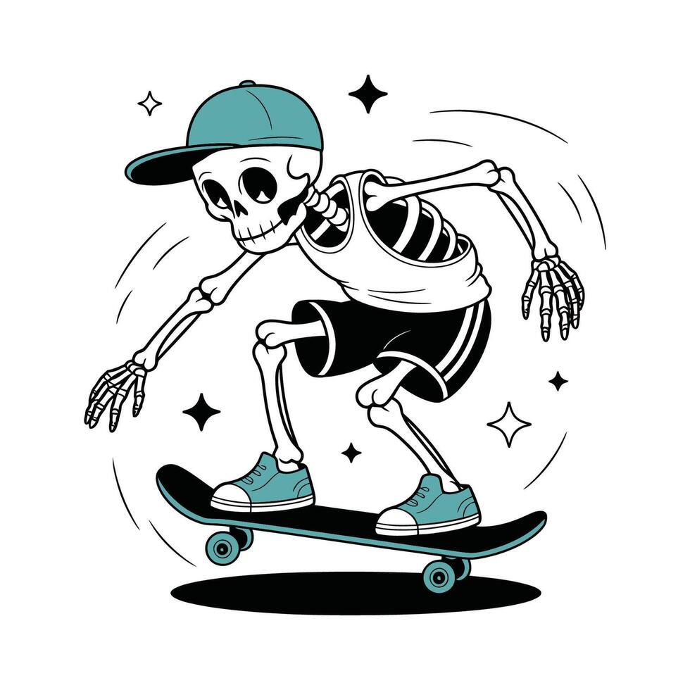 Skateboarding Skeleton Showcasing Tricks with Style and Balance Illustration vector