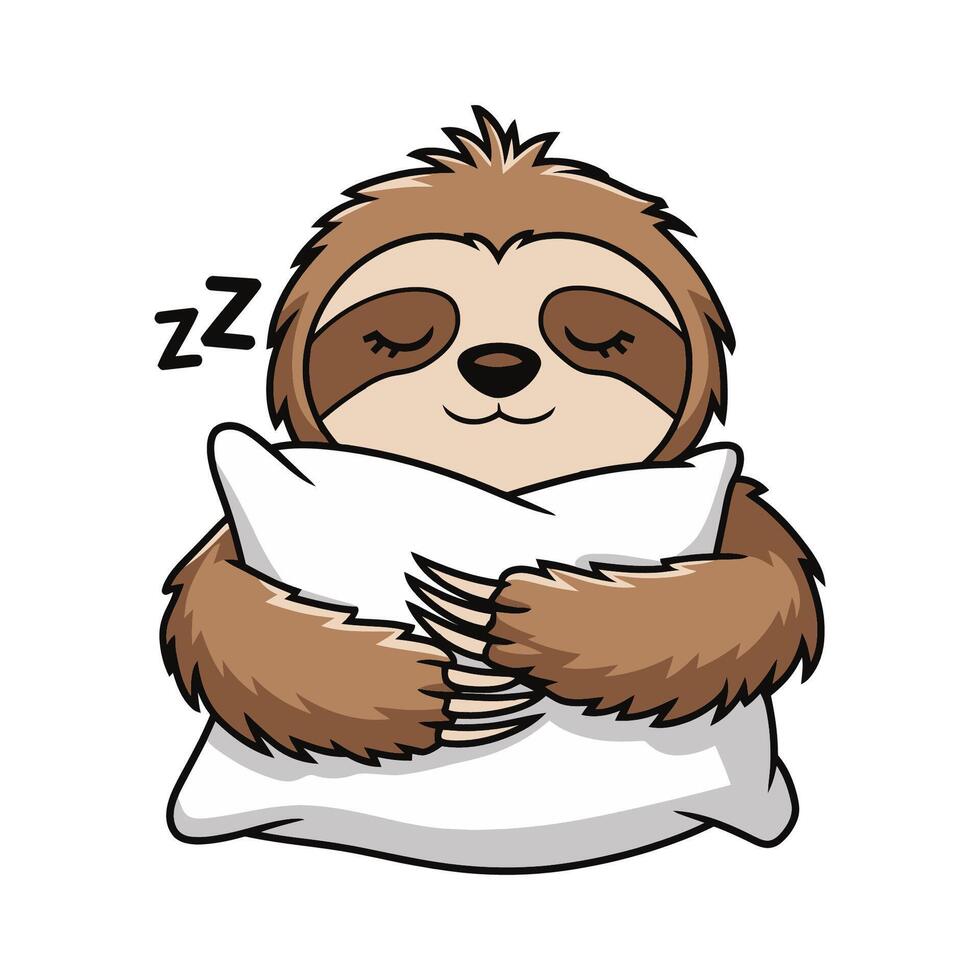 Sleeping sloth hugging a pillow cartoon illustration vector