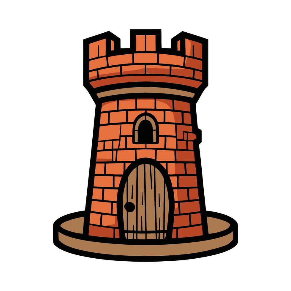 Medieval Castle Tower with Wooden Gate Illustration vector