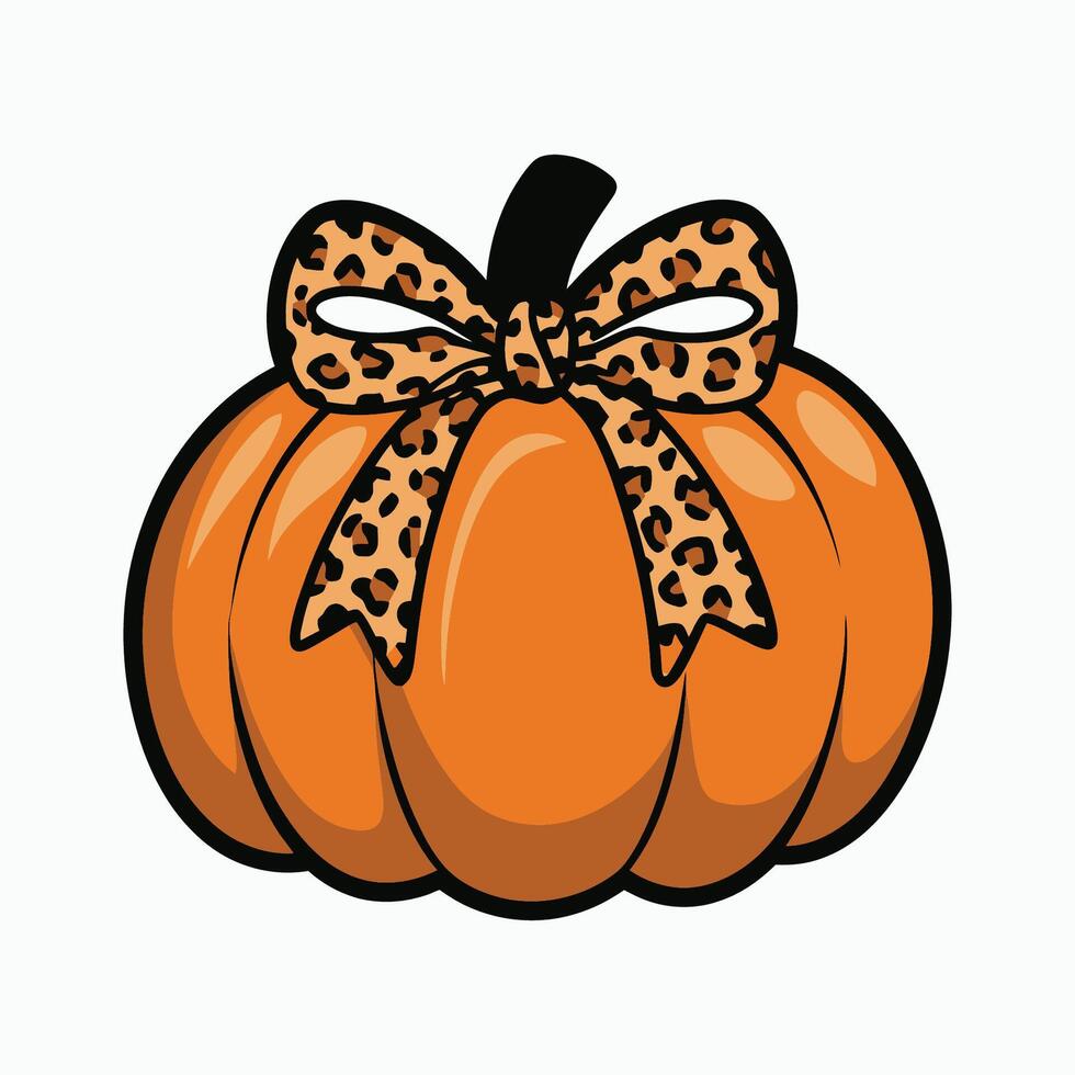 Stylish Pumpkin with Leopard Print Bow Decoration vector