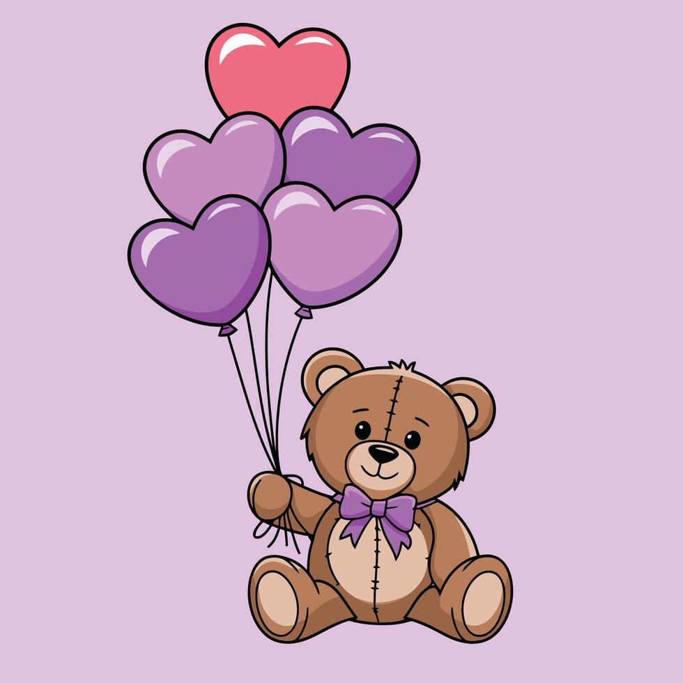 Cute Teddy Bear with Heart Balloons Illustration vector