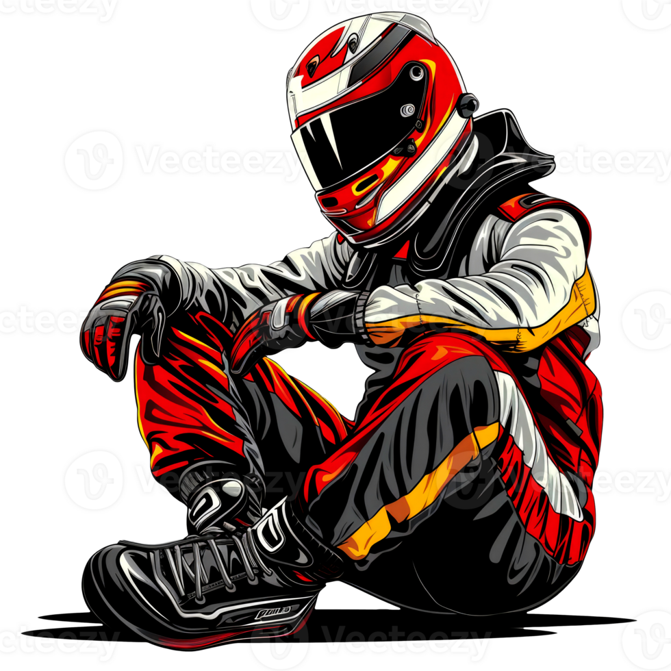 illustration racer sit wearing helmet png